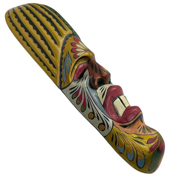 Vtg Hand-Carved & Hand-Painted Wood Wall Hanging African Tribal Face Mask 7.25” - Picture 2 of 10